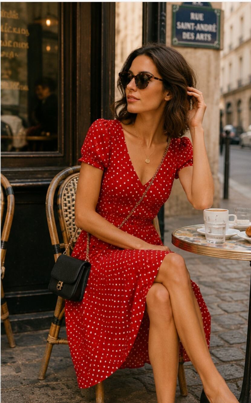 WAYF Red Polka Dot Midi Dress Women's Small Short Sleeve V Neck Lined Romantic